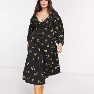 ASOS DESIGN Curve v neck button through midi dress